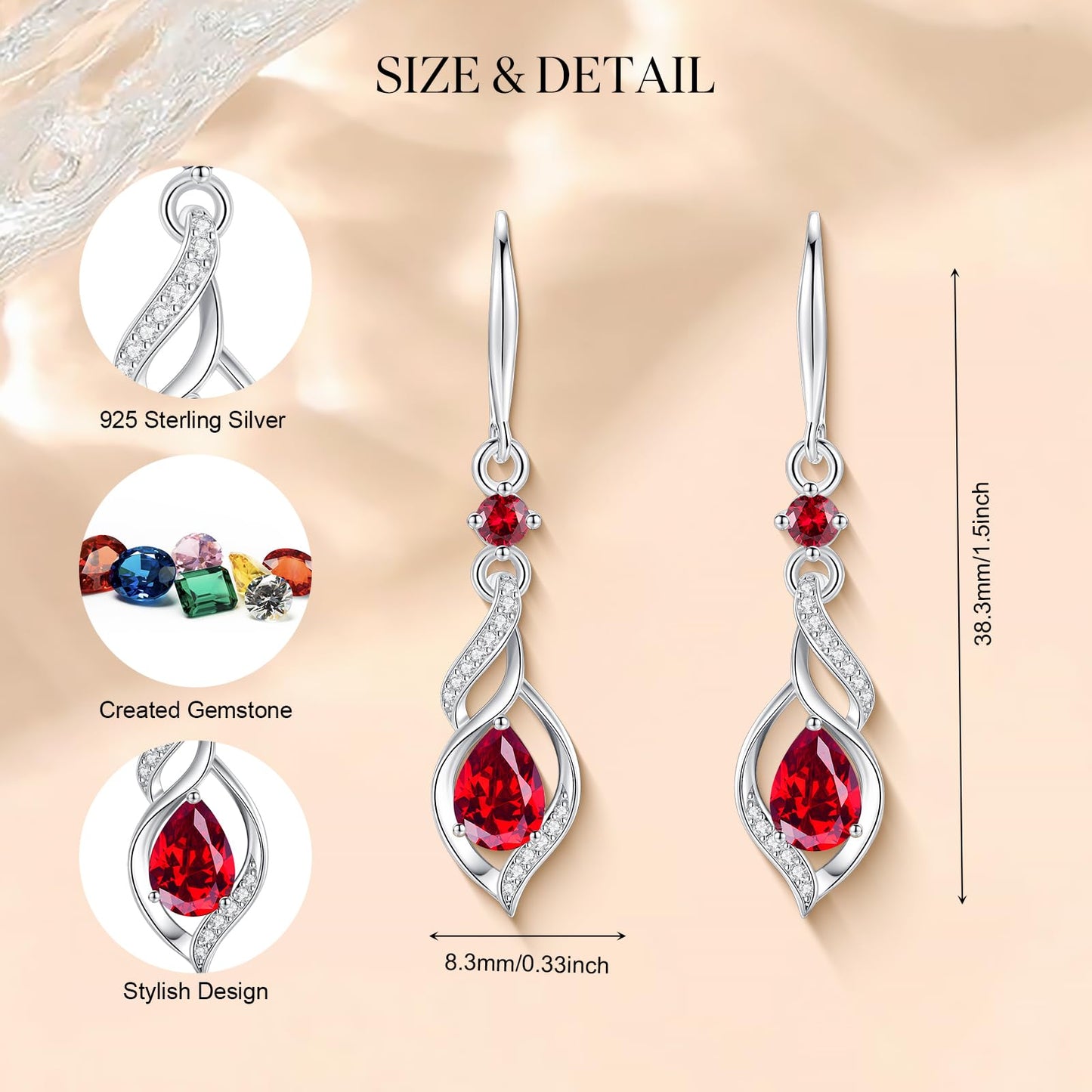 FANCIME Gift for Women July Birthstone Dangle Earrings for Women Teardrop Ruby Earrings S925 Sterling Silver infinity Love Birthday Gifts for Mom Women
