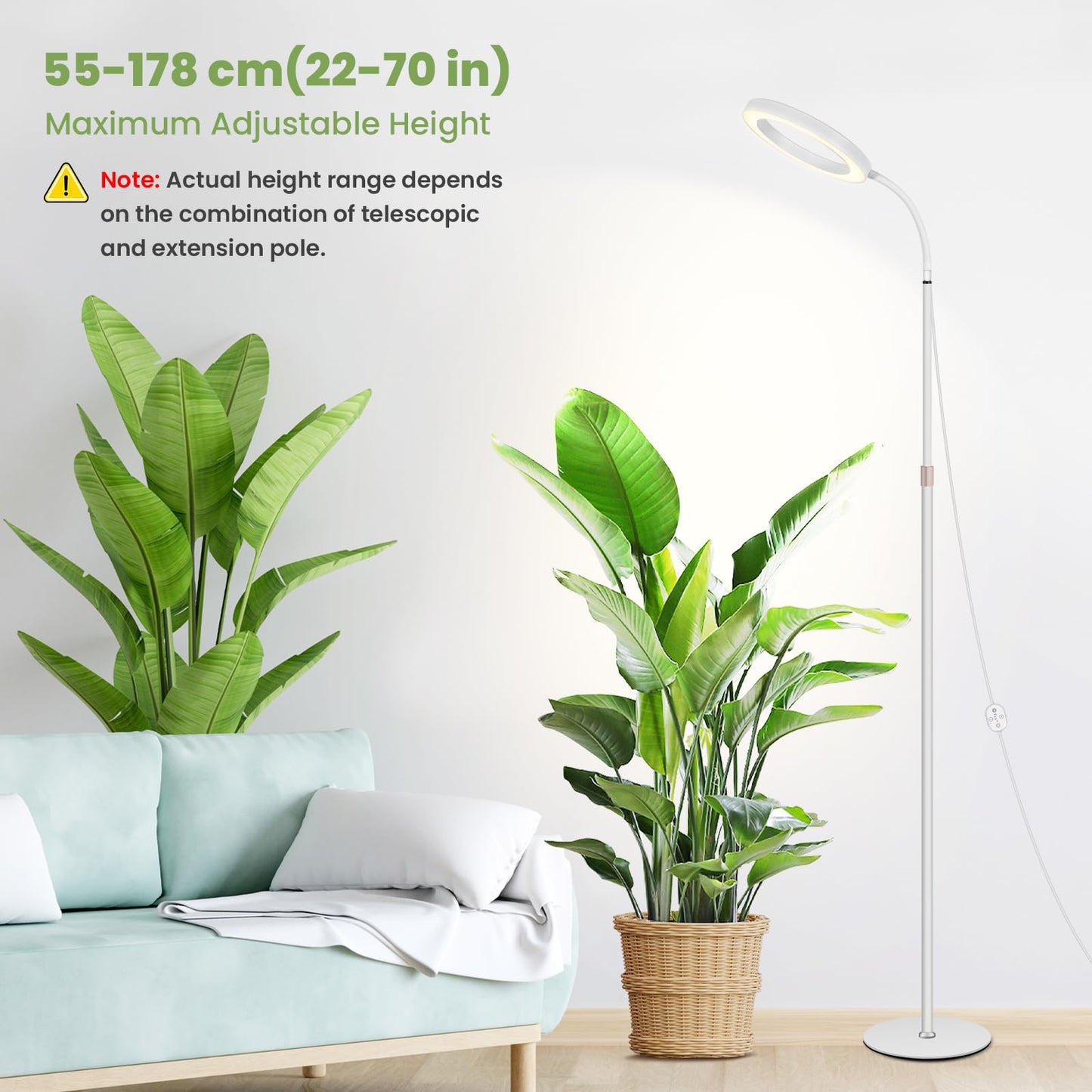 Large Plant Lights for Indoor Growing 24V, 660nm-Enhanced Full Spectrum, LUMILEDS LED Grow Light, 8.1in Grow lamp with Timer & Dimming, Adjustable Height 22-70in, 20W, K20-W