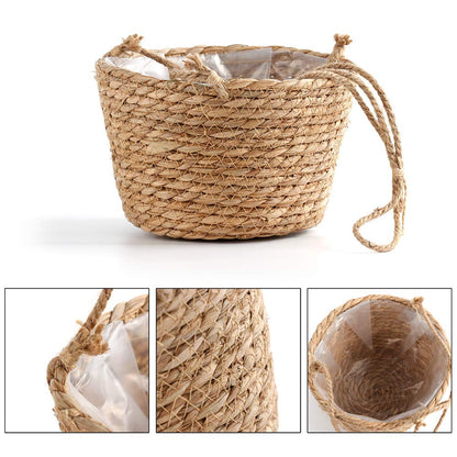 MEUMITY Hanging Planter Basket, Rattan Woven Plant Hanger with Plastic Liner Macrame Plant Holder Storage Organizer for Plants Indoor Outdoor(#1)
