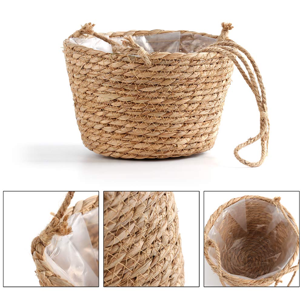 WYSRJ 8inch Jute Rope Hanging Planter Woven Plant Basket Macrame Plant Hangers Plant Holder Basket Decorative Storage Baskets for Plants Pots Home Decor