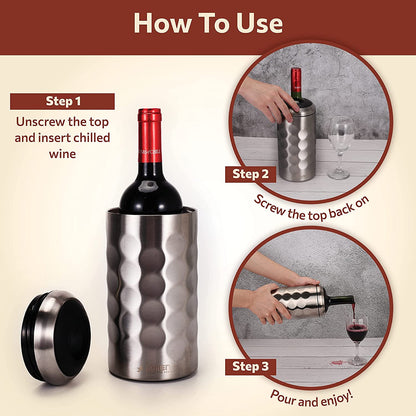Premium Wine Chiller - 750ml Stainless Steel Bottle Cooler, Double-Walled & Vacuum Insulated - Keeps Wine Cold for 6+ Hours - Perfect Christmas Gift for Wine Lovers – Fits Most Champagne Bottles