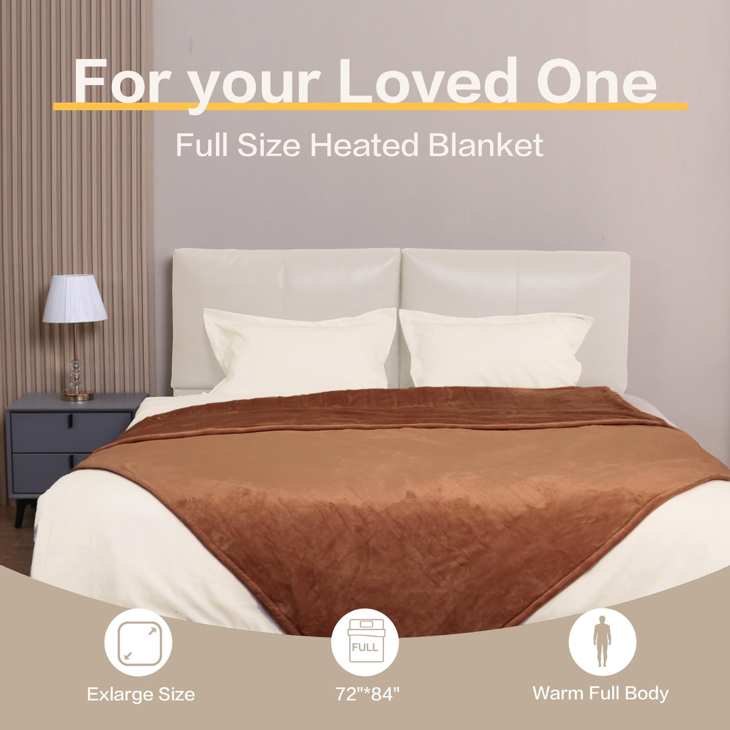 Gintao Electric Heated Blanket Throw,Double Flannel Electric Throw with 3 Heating Levels,ETL&FCC Certified, 4H Auto Off Overheat Protection,Heating Blanket for Home Office,Gifts,50"x60",Gray