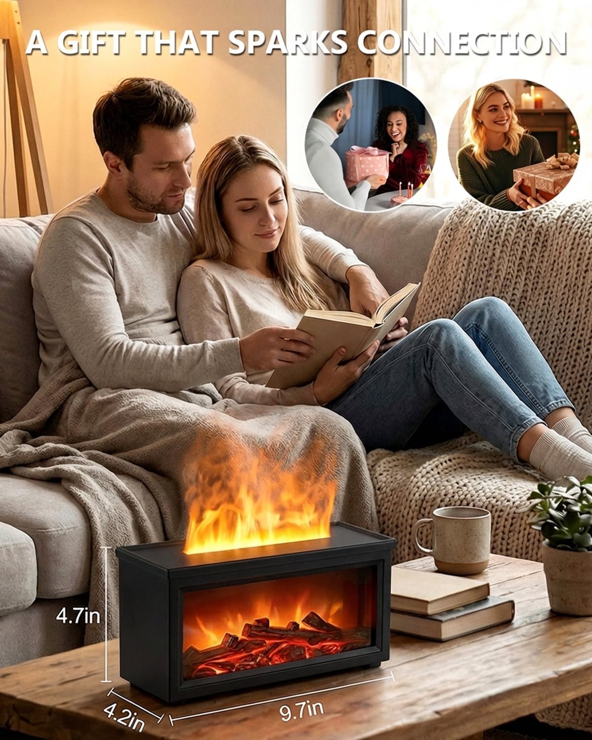Essential Oil Diffuser, 7-Color Fireplace Fire Flame Aromatherapy Humidifier, 280ml Ultrasonic Aroma Diffuser, Cozy with Time Sets and Remote Control for Bedroom Home Yoga Office