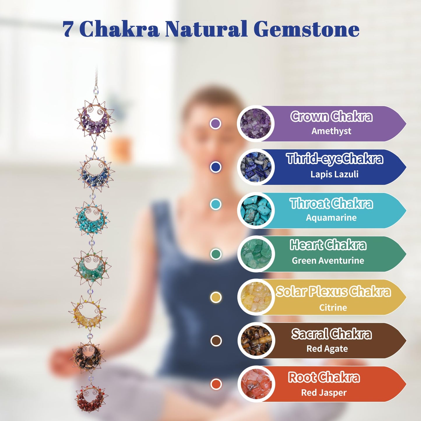 7 Chakra Healing Crystals Hanging Ornament，Handmade Sun Chakra Stones Natrual Gemstones Wall Hanging Ornaments for Home Decor Yoga Meditation (7 Chakra Sun)