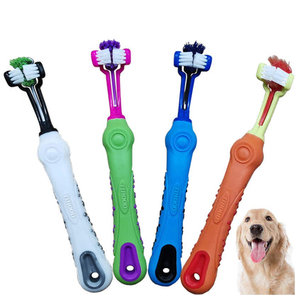 TIHOOD Three Sided Pet Toothbrush Dog Brush Addition Bad Breath Tartar Teeth Care Dog Cat Cleaning Mouth (Blue,Orange,purplr and White)