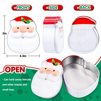 Whaline Christmas Cookie Tins with Lid Xmas Metal Cookie Tin Box Santa Clause Snowman Gingerbread Penguin Xmas Card Tin Box Cute Assorted Card Holder Containers for Christmas Party Decor, 4 Pcs