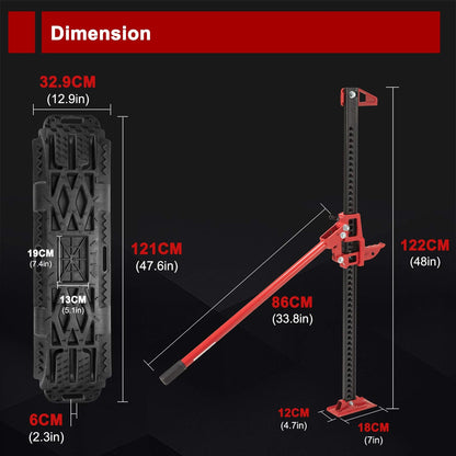 BUNKER INDUST Offroad High Lift Jack with Pair Traction Board Mate,48" FarmJack with Sand Mud Snow Track Mat Board, Offroad Tire Recovery Kit for Car Truck Jeep ATV SUV UTV
