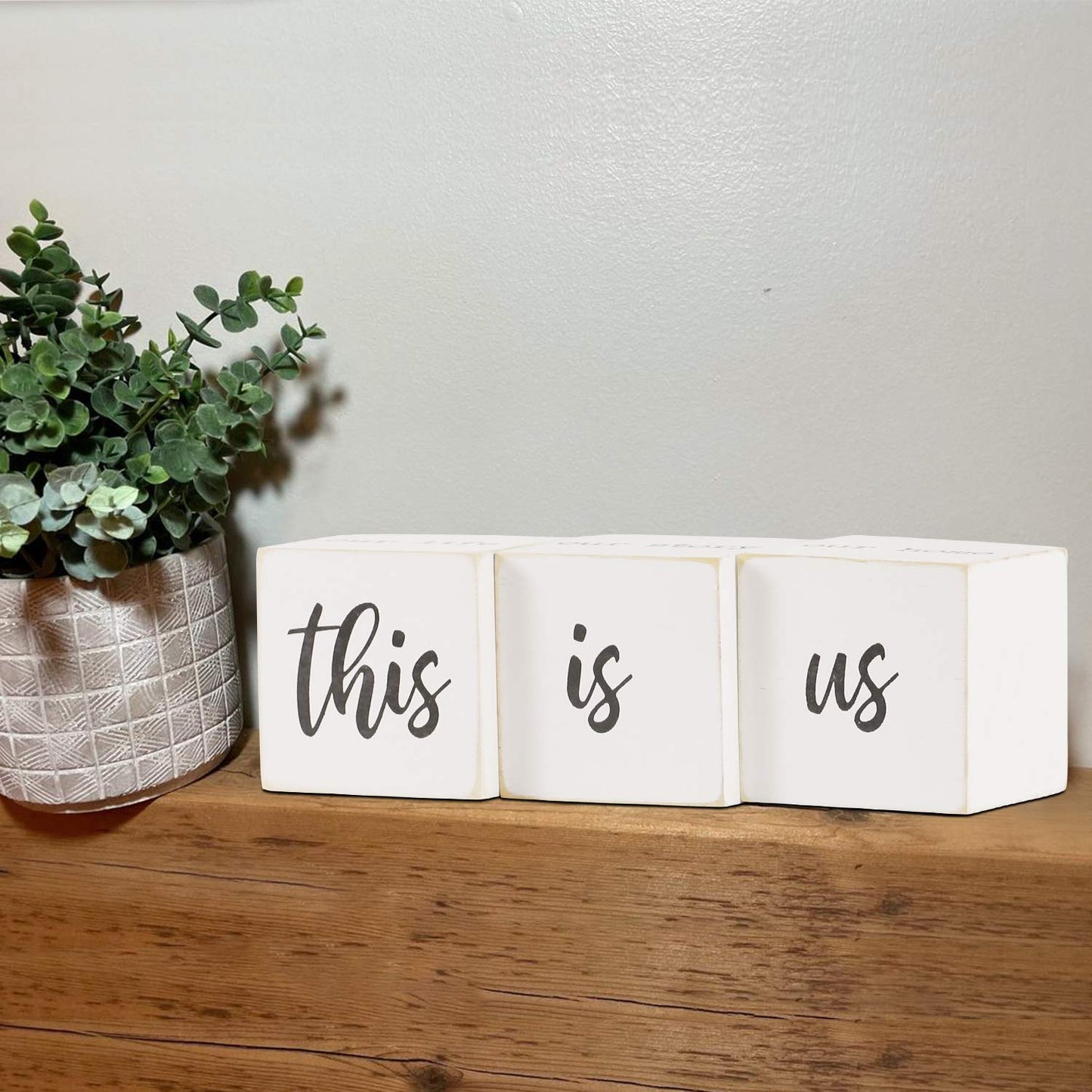 Airrioal This is Us Sign & Our Life Story Home Letter Blocks - Farmhouse Table Rustic Home Decor, TV Stand Dining Room Modern Decorations for Shelf Mantle