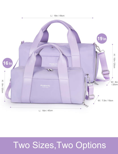 PHSYNI Gym Bag for Women Girls with Shoe Compartment & Wet Pocket - Duffle Bag for Travel Sports Fitness Workout Athletic, 19"-Medium, Purple