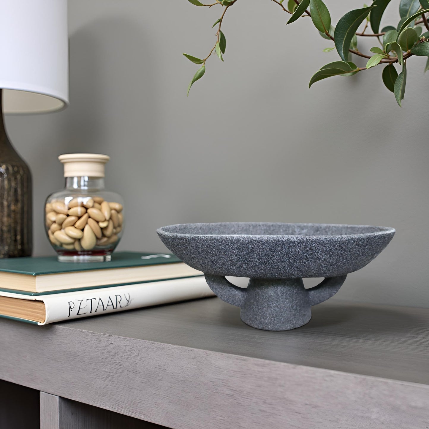 Boho Modern Decorative Bowl decor - Multi functional modern home Pedestal decoration bowl,Handicraft Bowls,Stylish Key Bowl for Entry Table,Fruit Bowls for Kitchen Counter,Artificial Stone Black