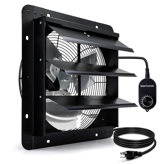 Hipoilk 14 Inch Shutter Exhaust Fan for Greenhouse, Shed, Garage, Barn, Chicken Coop Ventilation, 1088 CFM High Power Wall Mount Attic Fan with Speed Controller and Power Cord, Black
