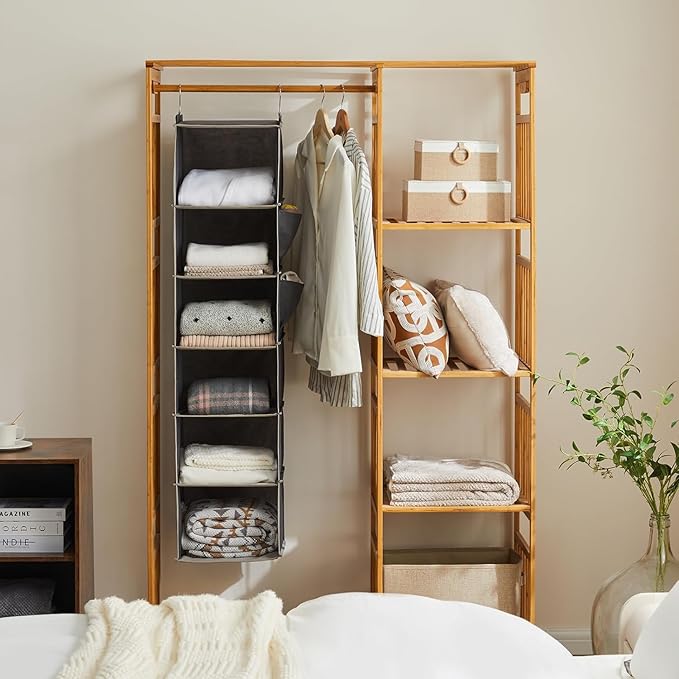 YOUDENOVA Hanging Closet Organizer and Storage, 6-Shelf Closet Hanging Storage