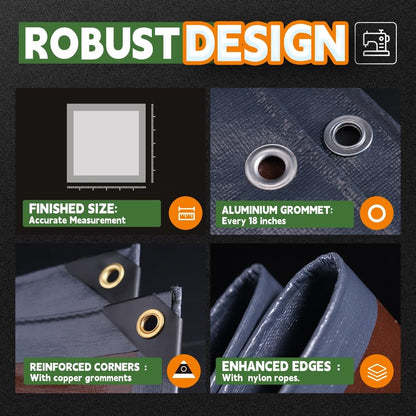 RAINDEWAY 20x30 Feet Super Heavy Duty Tarp 18 Mil, UV Resistant, Weatherproof, Multipurpose Waterproof Poly Tarp with Grommets and Reinforced Edges, Brown/Gray Tarps