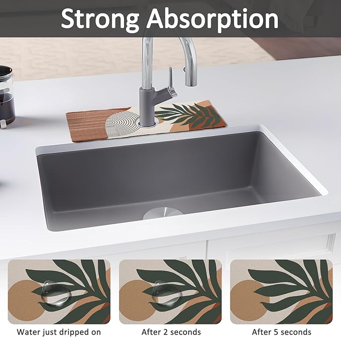 2PCS 15" X 5.5" Kitchen Sink Splash Guard Faucet Mat Boho Super Absorbent Fast