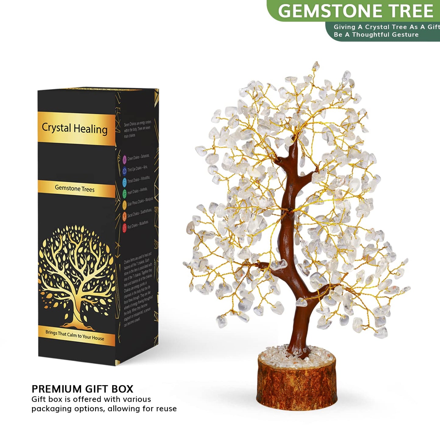 NARIBABU Clear Quartz Crystal Tree, Healing Crystals Gem Tree, Gifts for Women, Feng Shui Tree of Life Bedroom Decor, Birthday Gifts for Mum, Decorative Home Accessories, Positivity Gifts