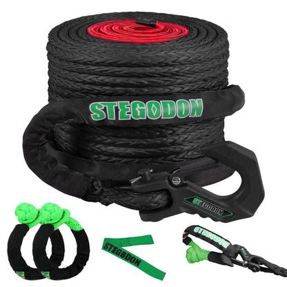 STEGODON Winch Rope 1/2 in x 85 ft Synthetic Winch Rope Kit,32000 LBS Winch Line Cable with Soft Shackle,Winch Hook and Safety Pull Strap for 4WD Off Road Vehicle Truck (Black)