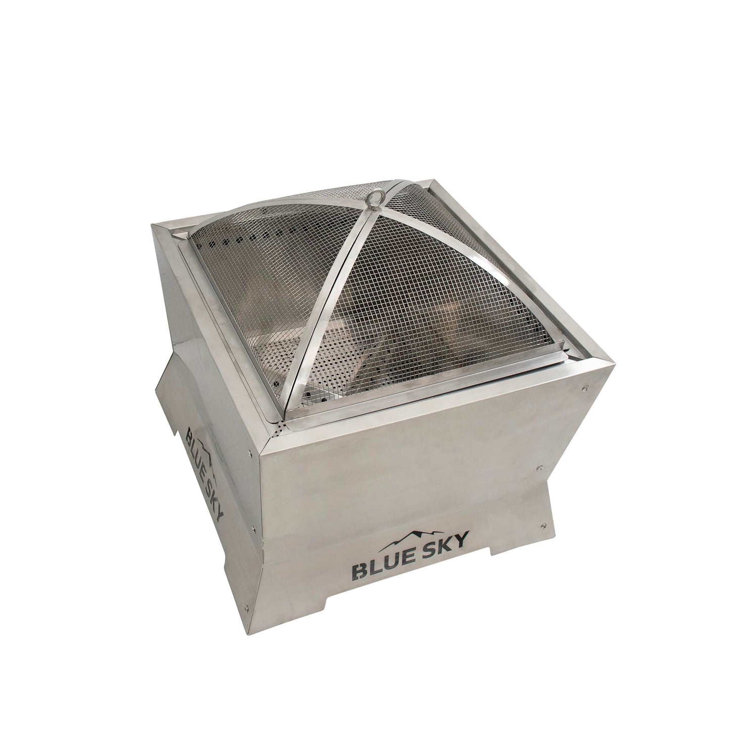 Blue Sky Outdoor Living Fire Pit Accessories - 19.30 x 7.50 Square Domed Stainless Steel Spark Screen & Screen Lift with 304 Stainless Steel Finish & Fits Stainless Steel Square Peak