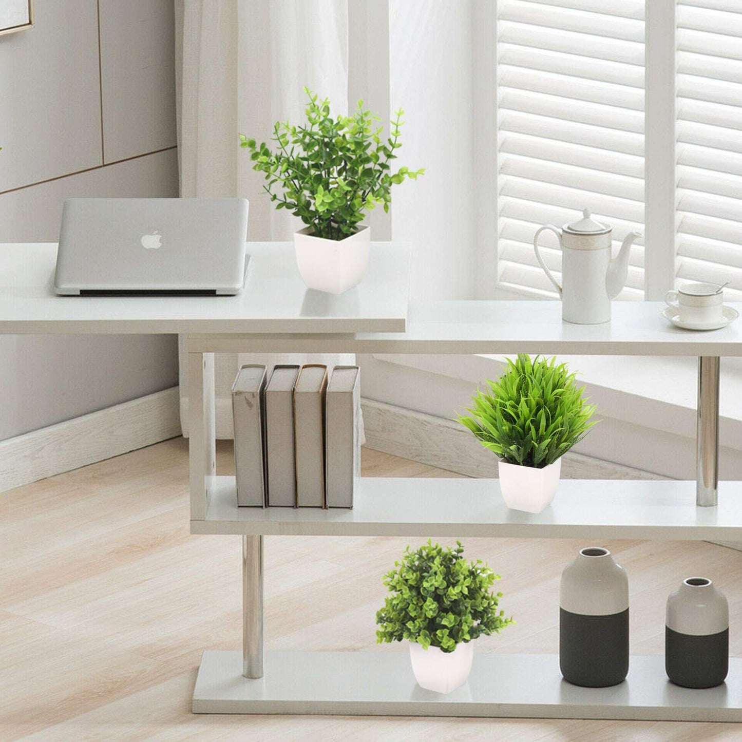 GREENTIME 3Pack Mini Fake Plants in Pots Artificial Plastic Eucalyptus Plant Wheat Grass Potted Faux Greenery Indoor for Office Desk Coffee Table Bathroom Bedroom Home Decorations