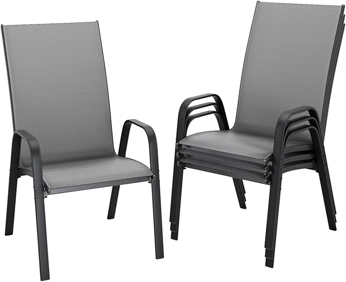 JEAREY Patio Dining Chairs Set of 4, Outdoor Stackable Dining Furniture Set, All Weather Dining Set for Lawn, Garden, Backyard, Poolside, Deep Gray