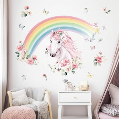 wondever Large Rainbow Wall Decals Horse Flower Peel and Stick Wall Art Stickers for Girls Bedroom Kids Room Baby Nursery