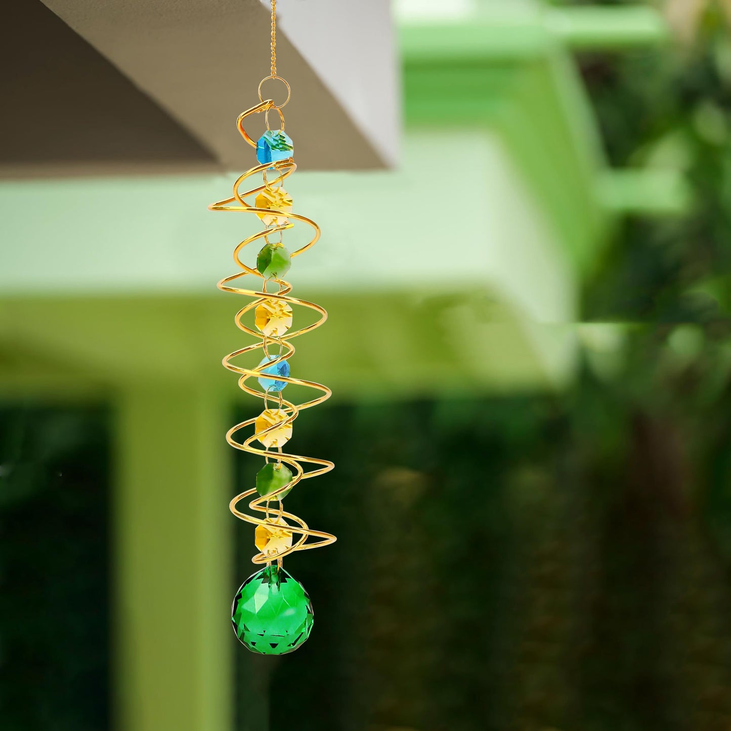 5 Pcs Wind Spinner Tail Gazing Ball Spiral 9'' for Indoor Outdoor Hanging Decor, Rainbow Maker Crystal Chime Sun Catcher w Seven Chakra Beads and Hook Decorative for Window Home Garden Birthday Gift