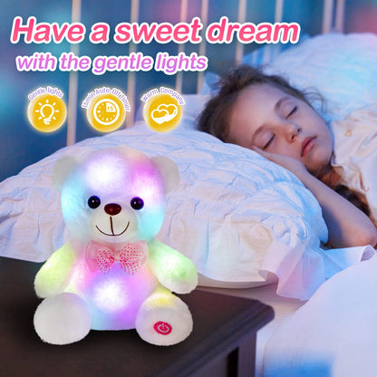 BSTAOFY Light up White Teddy Bear LED Stuffed Animal Soft Nightlight Glow Bear Plush Toy Gifts for Kids Mom Girls Birthday Christmas, 8" (White)