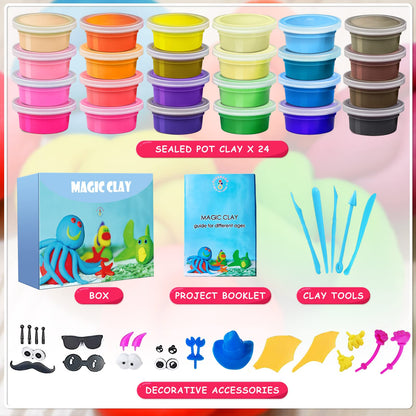 Modelling Clay Kit - 24 Colours Air Dry Magic Clay, DIY Molding Clay with Tools, Craft Kit for Kids Boys Girls, Presents Gift for Boys & Girls Age 3-12 Year Old