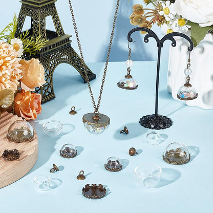 GOMAKERER 12 Sets 3 Sizes Mini Cloche Bell Jar, Round Glass Display Dome Cloche Pendant Glass Jars with Brass Base for Centerpieces Plants Rocks Specimens Decorations, 16.5mm 21mm 26mm in Diameter