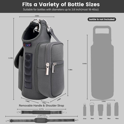icolor Magnetic Gym Bag Water Bottle Carrier Holder with Phone Pockets & Shoulder Strap Small Gym Bag 5 Built-in Magnets Gym Accessories Organizer Magnetic Bottle Pouch for Men Women (Gray)