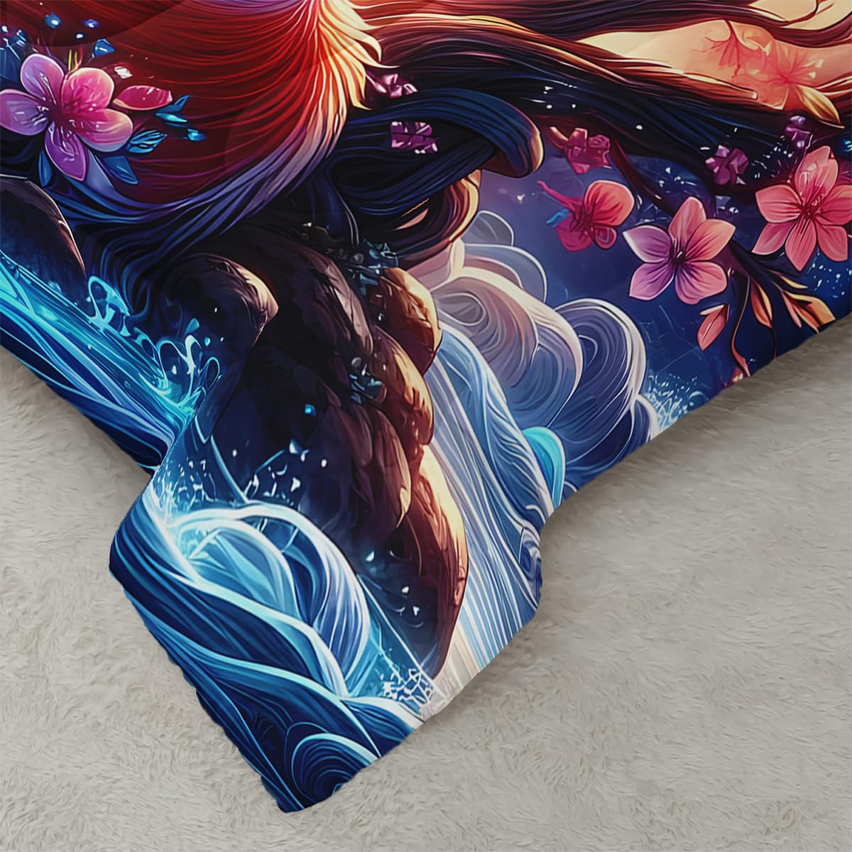 Nttopship Fox Comforter Bedding Set with 2 Pillowcase Twin Size Cartoon Fox Sakura Comforter Set for Kids Boys Girls Bedroom Decor