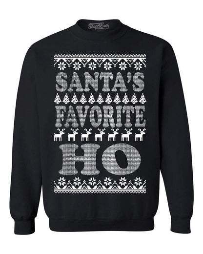 shop4ever Santa's Favorite Ho Crewnecks Ugly Christmas Sweatshirts Large Black 13771
