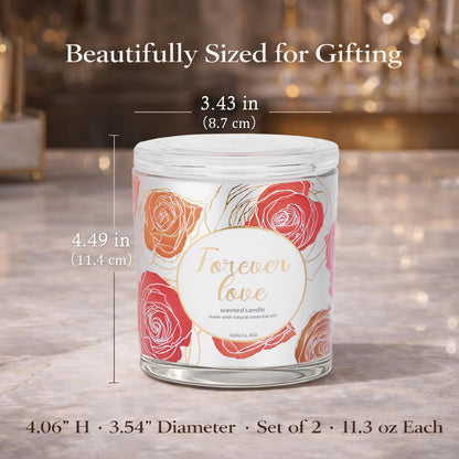 2 Pack Wood Wick Soy Wax Candle Gift Set for Women, Rose & Peony and Vanilla Amber, 11.3 Oz Each, Individually Boxed