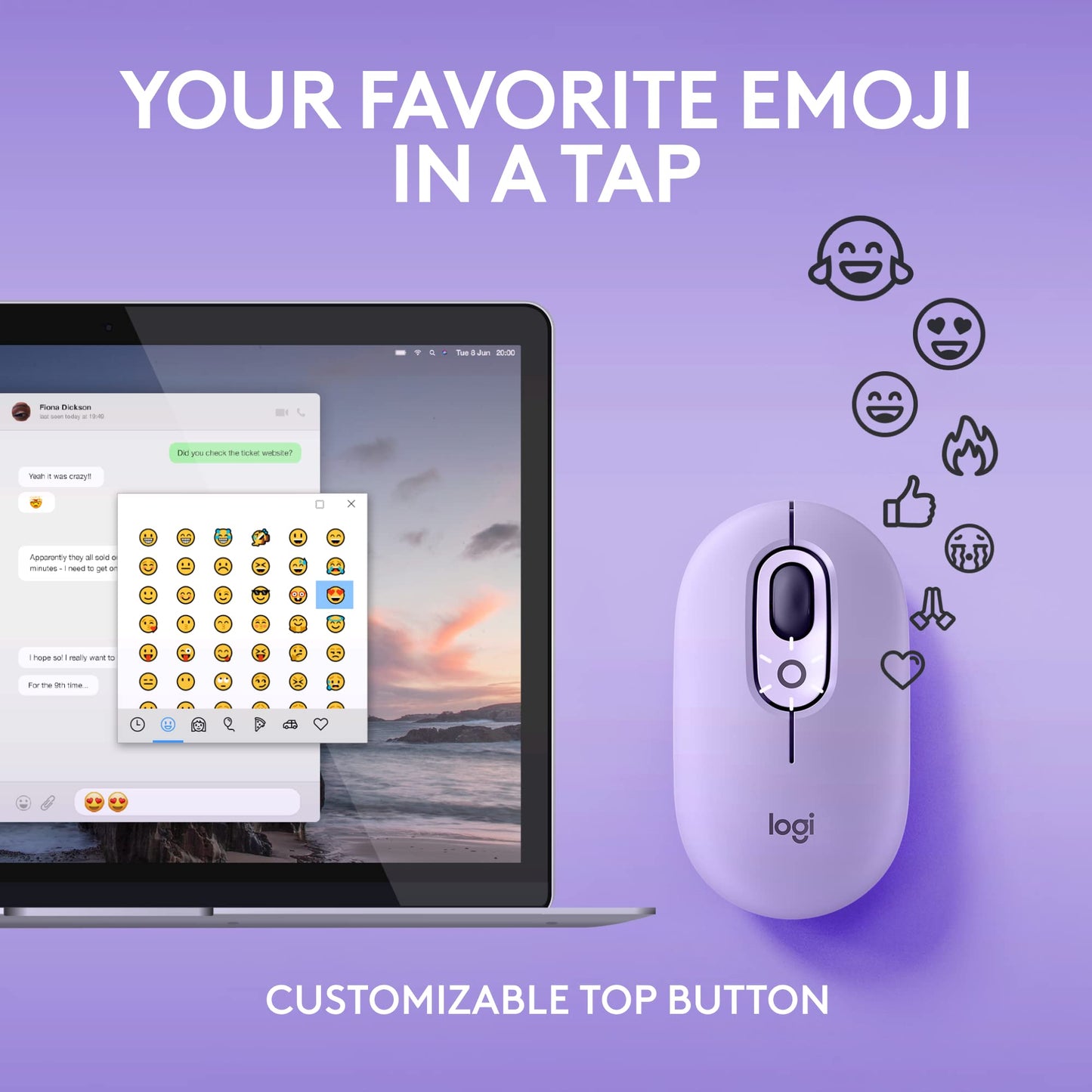 Logitech POP Mouse, Wireless Mouse with Customizable Emojis, SilentTouch Technology, Precision/Speed Scroll, Compact Design, Bluetooth, Multi-Device, OS Compatible - Heartbreaker Rose