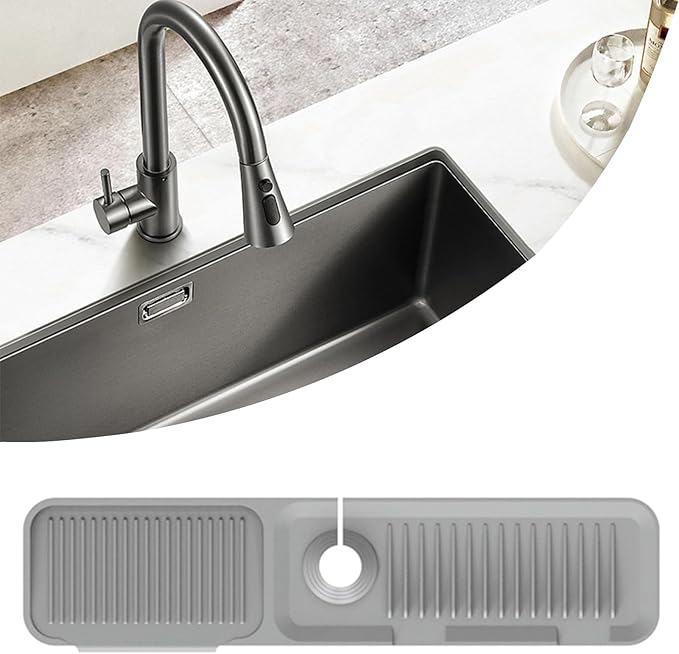 Kitchen Sink Splash Guard Silicone Faucet Handle Drip Catcher Tray Sink