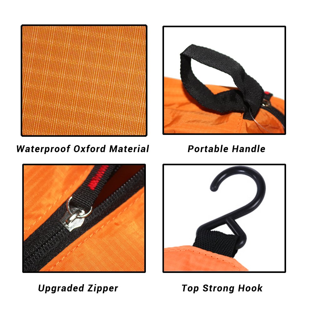 jiemei Hanging Toiletry Bag Waterproof, Travel Wash Bag for Men & Women with 4 Compartments, Foldable Compact Size, Super Durable Fabric