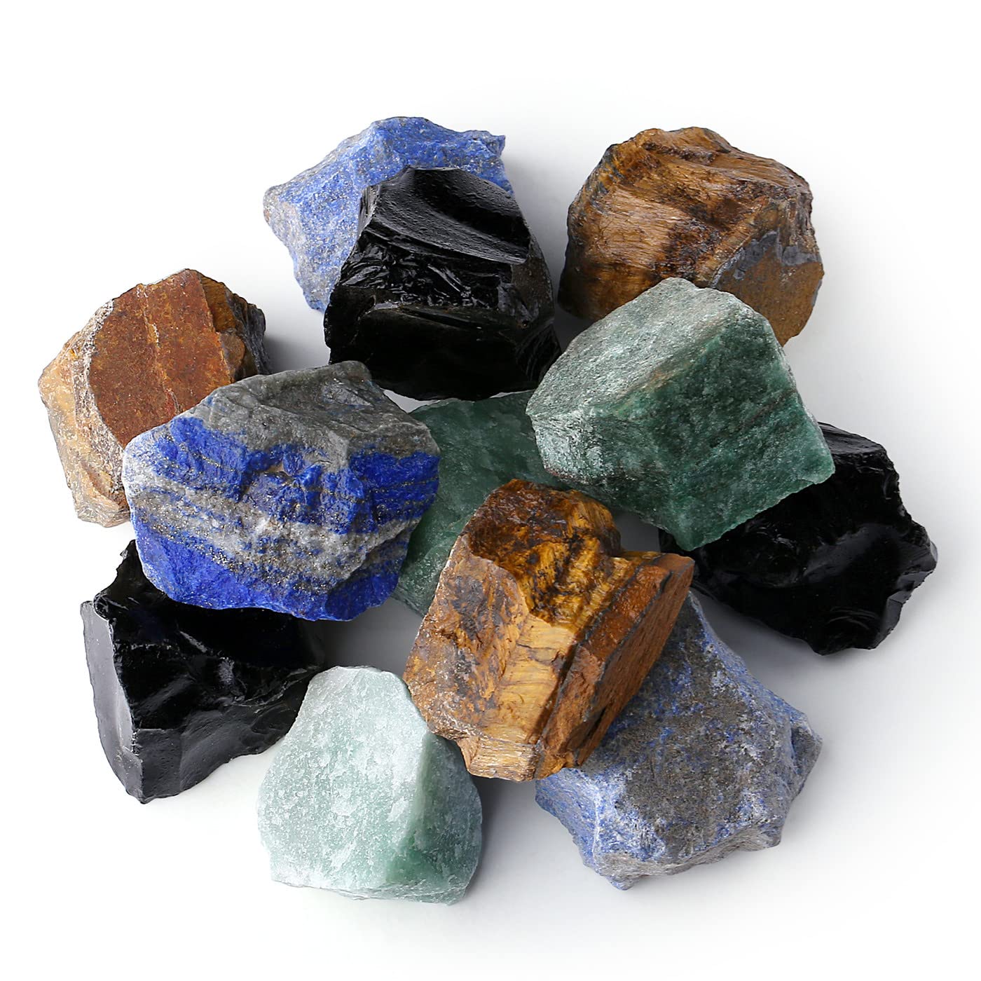 LAIDANLA Bulk Mixed Stone Set 2" Large Raw Crystals Lapis Lazuli Obsidian Natural Rough Stones Crystals Healing Gemstones for Reiki Healing Tumbling Rocks 4PCS 0.55lb