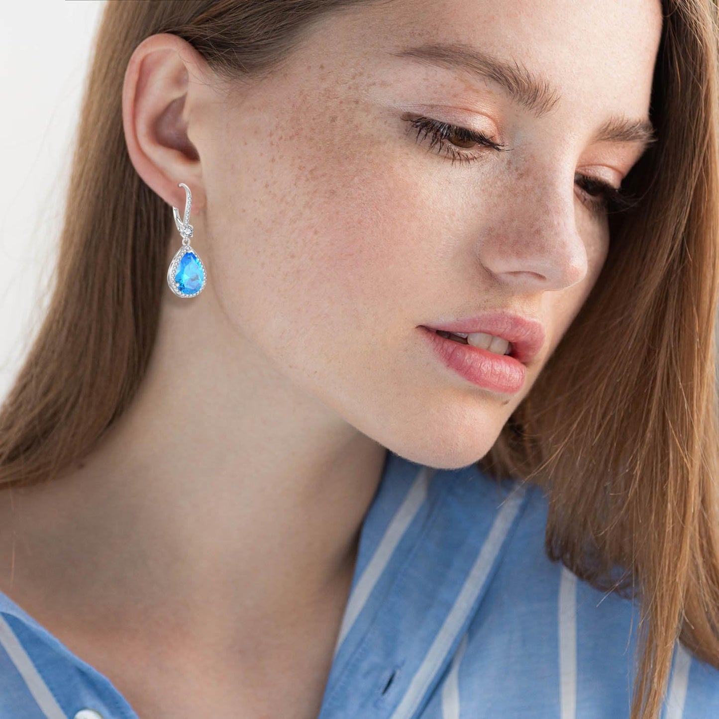 FYNSBLE Dangle Drop Earrings for Women,Sterling Silver Aquamarine Birthstone Leverback Earrings Hypoallergenic Jewelry for Women