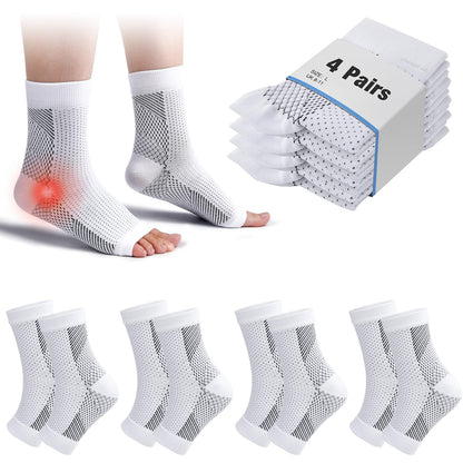 cheap4uk 4 Pairs Neuropathy Socks Compression Socks for Women & Men Plantar Fasciitis Socks Ankle Support Brace for Sprained Ankle Breathable Anti-Slip Soothe Socks for Pain Relie(White,5-7.5）