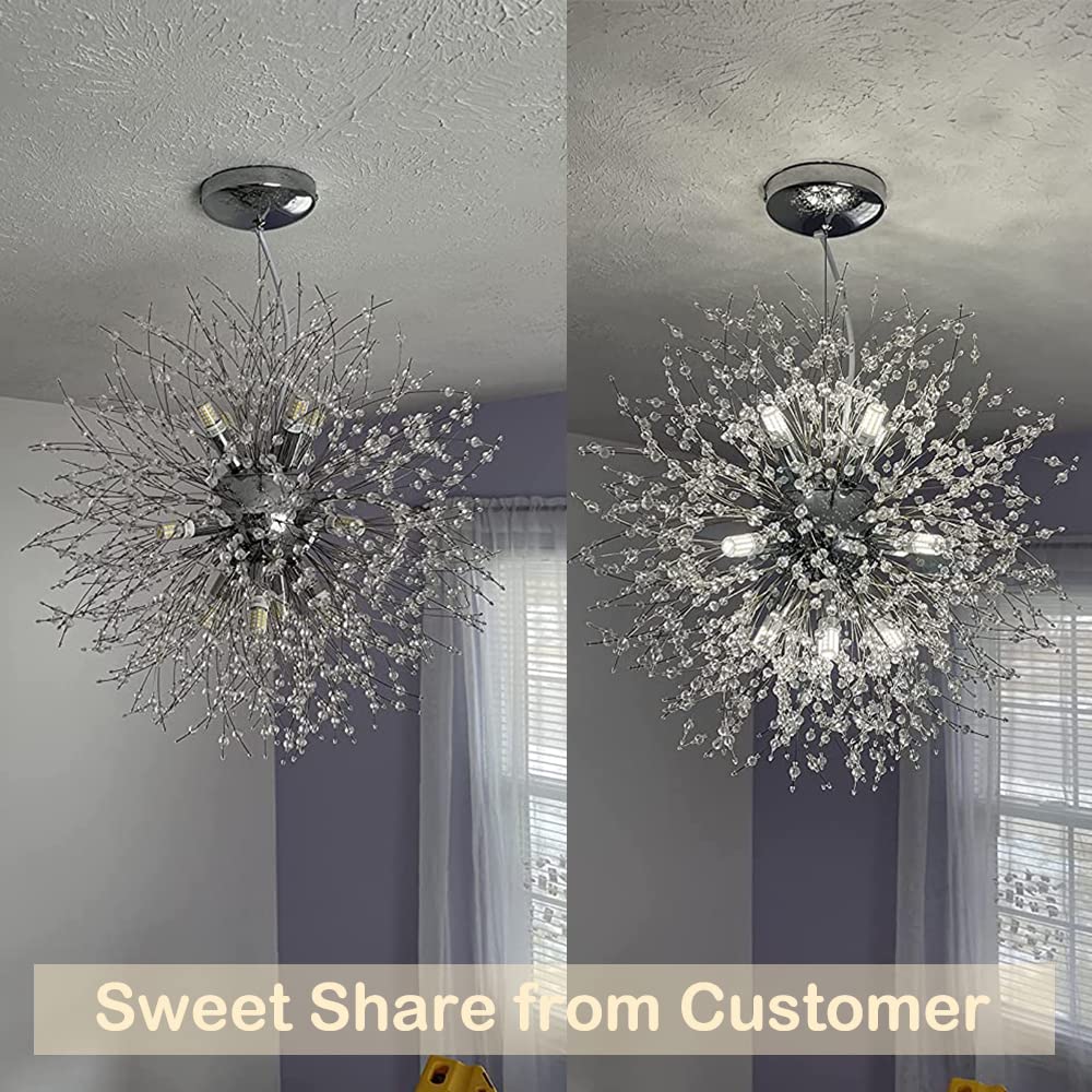 Depuley Crystal Chandeliers, 12 Lights Modern Dandelion Firework Sputnik Chandelier Pendant Light Fixtures for Living Room, Dining Room, Bedroom, Kitchen, Porch, G9 Bulbs