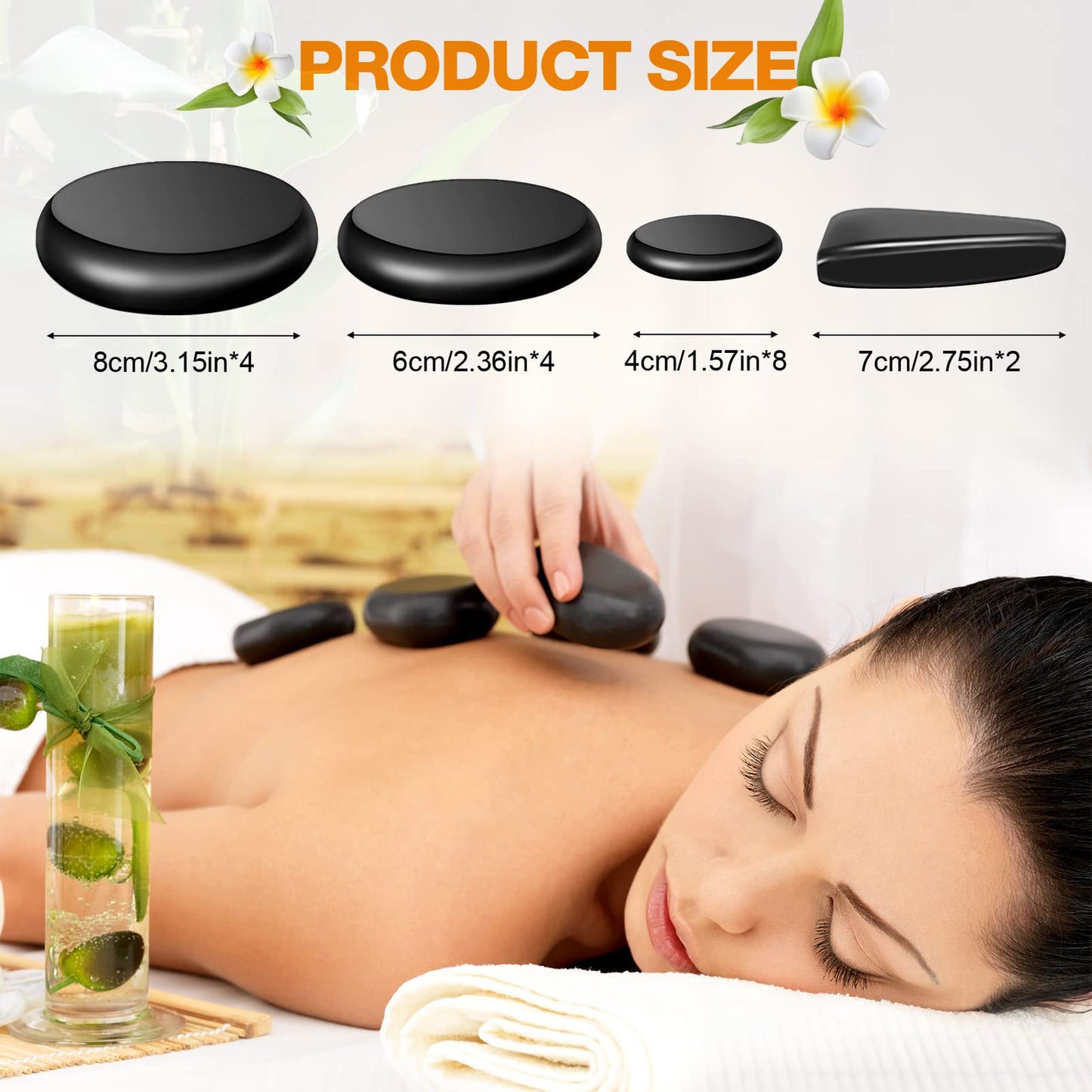 Yunsailing 18 Pcs Hot Stones Massage Set Black Smooth Massage Hot Stones Bianstone Set for Home Spa Warming Relaxing Pain Relief