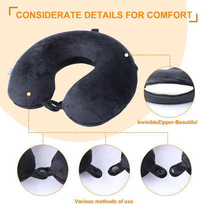 Travel Pillow,100% Pure Memory Foam U Shaped Neck Pillow,Super Lightweight Portable Headrest Great for Airplane, Car,Home,Office,Sleeping Rest (Grey)