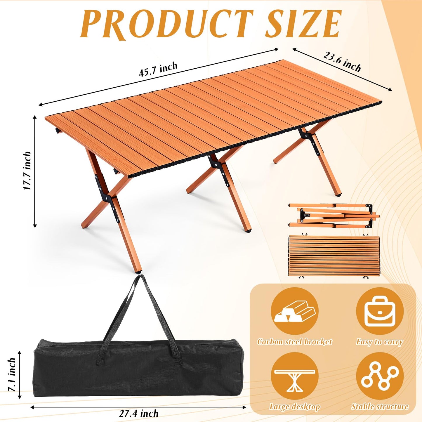 Suzile 2 Pack 4FT Folding Camping Table, Roll Up Portable Camp Table with Carry Bag, Low Collapsible Lightweight Aluminum Outdoor for Camping, Picnic, Beach, Patio, Kitchen(Nut Brown)