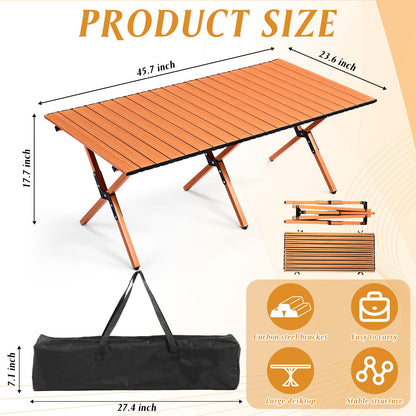 Suzile 2 Pack 4FT Folding Camping Table, Roll Up Portable Camp Table with Carry Bag, Low Collapsible Lightweight Aluminum Outdoor for Camping, Picnic, Beach, Patio, Kitchen(Nut Brown)