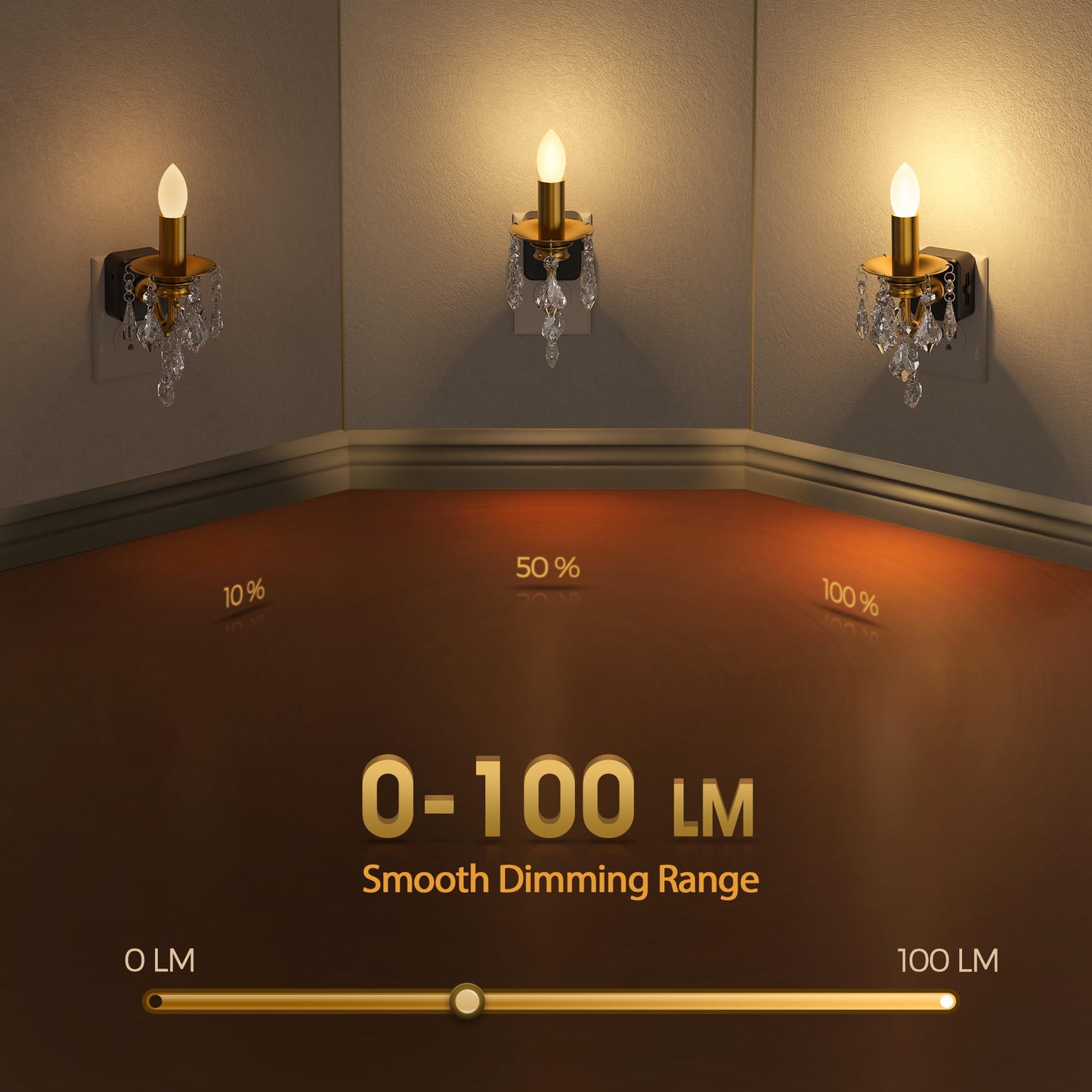 Briignite Chandelier Night Lights Plug into Wall, LED Warm Night Light with Dusk to Dawn Sensor, 0-100LM Dimmable, Decorative Gold Candle-Style Nightlight for Bedroom, Bathroom, Hallway, Stairway
