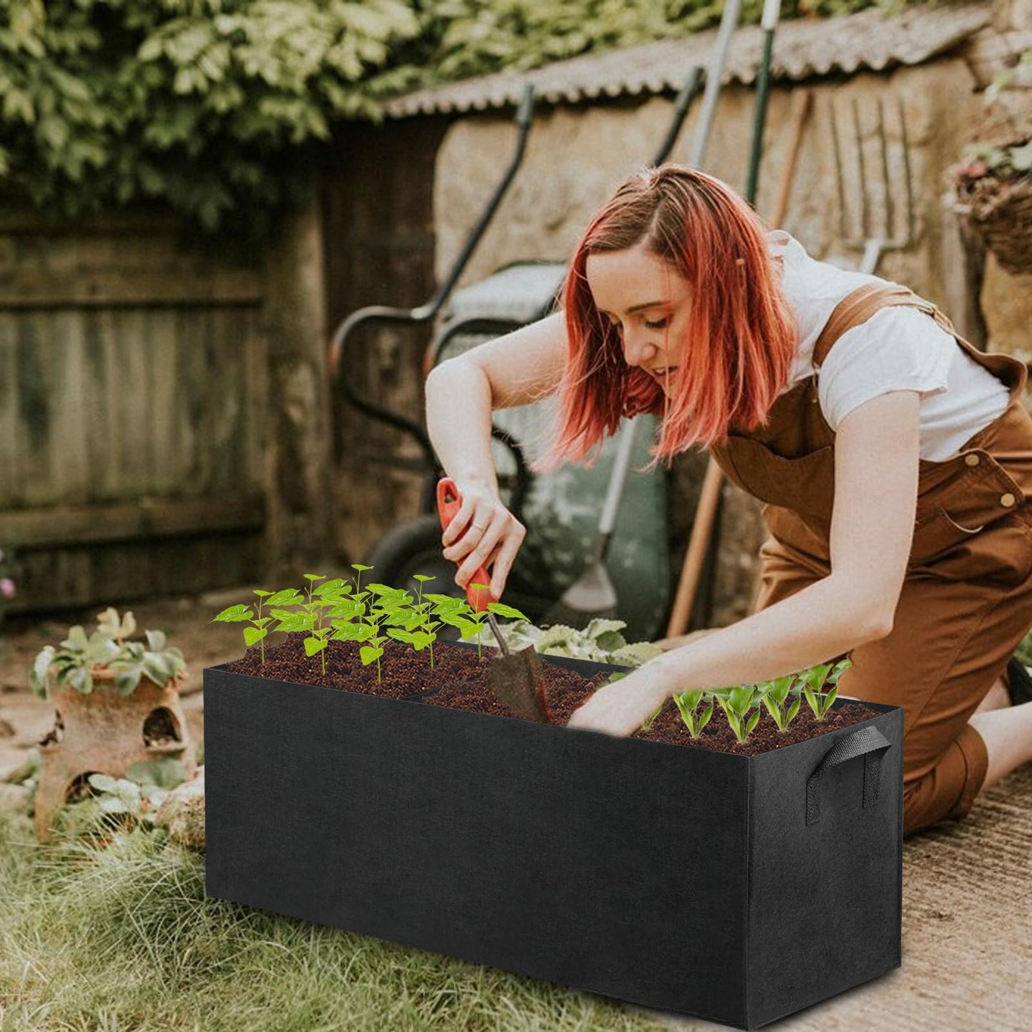 CIEOVO 4 Pack Fabric Raised Garden Bed, 22 Gallon 3 Grids Breathable Garden Growing Bags with Handle, Garden Grow Planter Bags Plant Bed for Growing Herbs Flowers and Vegetables