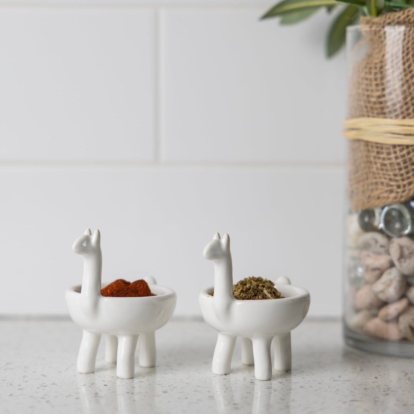 Fox Run Ceramic Llama Pinch Bowls, Set of 2 White Spice, Sauce, and Condiment Bowls, 2.36" x 3.15"