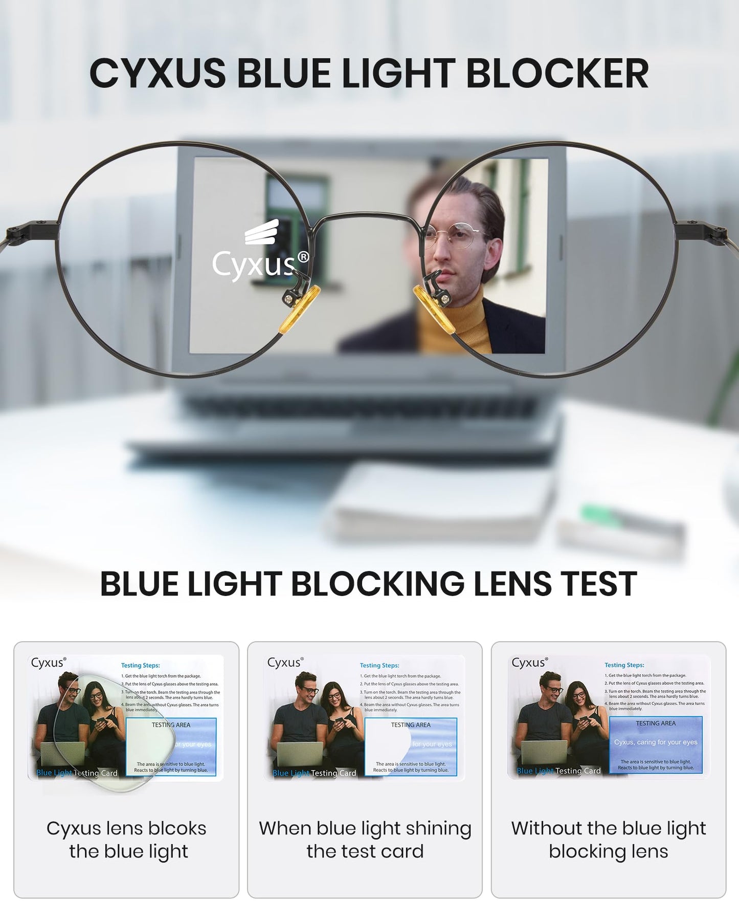 Cyxus Blue Light Glasses for Men Women Round Wire Frame UV Blocking Computer Glasses Clear Lens Metal Ultra Light Eyewear