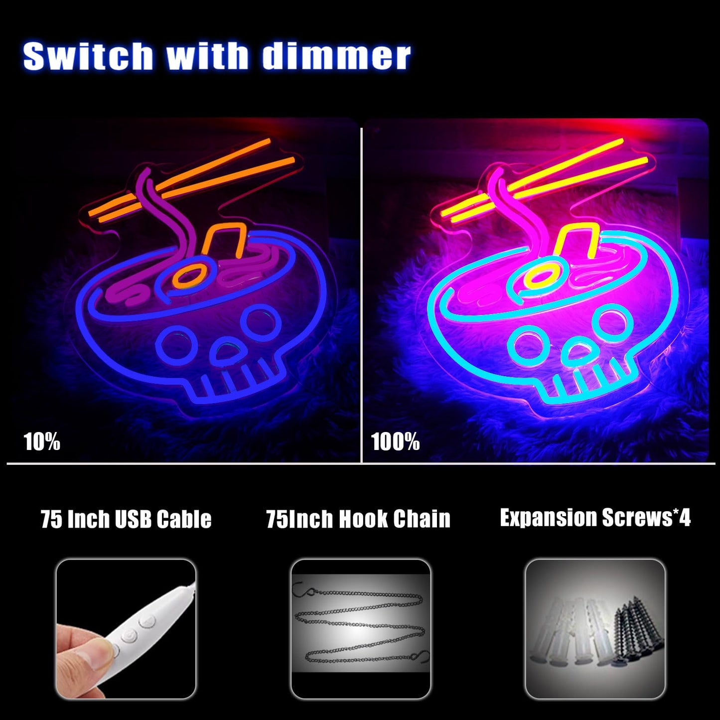 Ramen Neon Sign Ramen Neon Light LED Neon Sign for Japanese Restaurant Wall Décor Dimmable LED Neon Light for Bar Restaurant Music Concert Man Cave Wall Art 16.8"×12.8"
