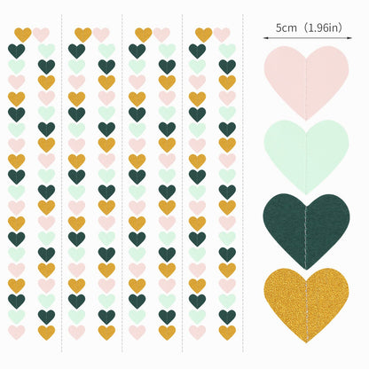 Sage-Green Mint Pink-Gold Love-Heart Garland - 52Ft Rustic Wedding Hanging Decoration Streamers Banner,Valentines Mothers Day Bachelorette Bridal Shower Engagement Party Bunting Lasting Surprise