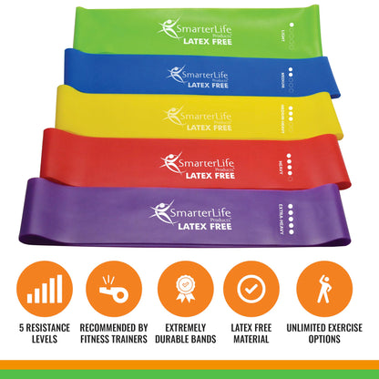 SmarterLife Resistance Bands for Working Out, Latex-Free Exercise Bands for Women, Men, 5 Extra Wide Workout Bands for Weight Loss, Home Gym, Booty Bands, Physical Therapy Bands, Workout Guide